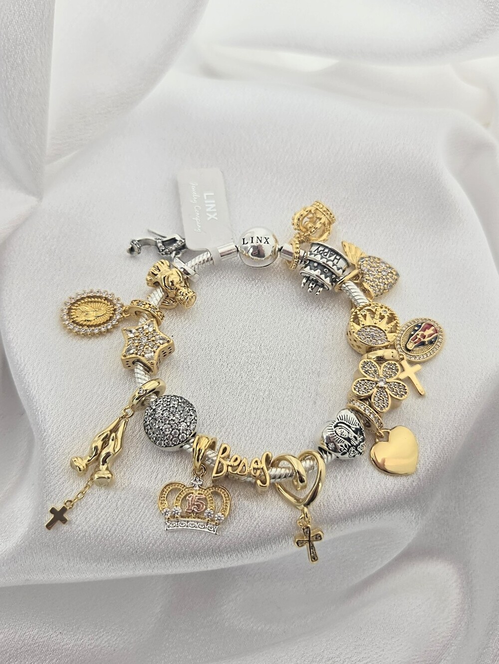 Linx Snake Chain Bracelet with Gold And Silver Quinceanera Charms